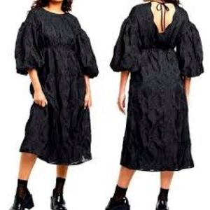 -Kika Vargas x Target Floral Texture Scallop Back Midi Dress in black.